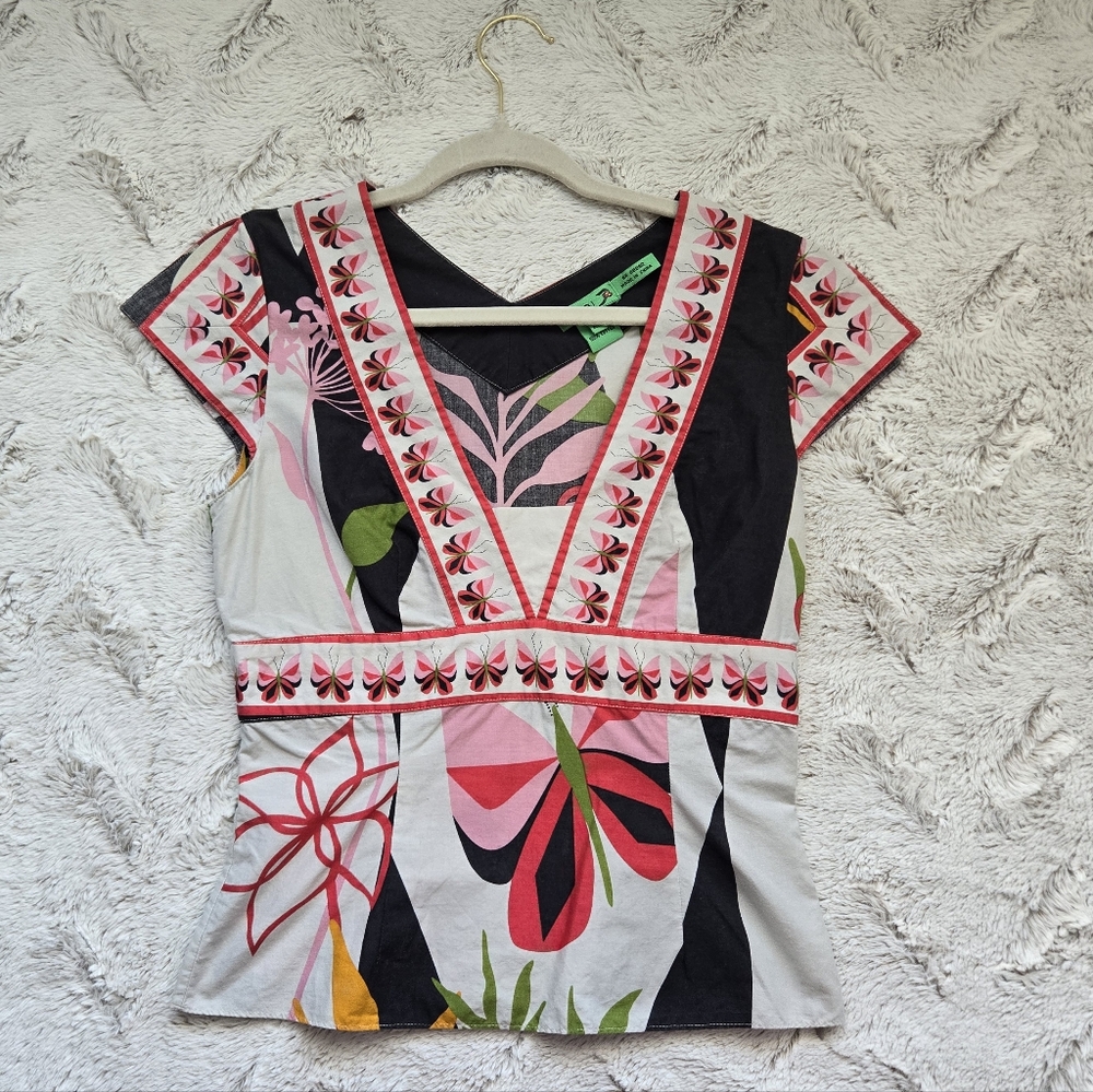 GUC Tibi Y2K Butterfly & Floral Print Kimono Style Side Zipper Top, Women's XS